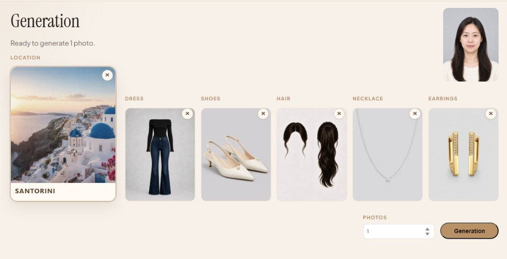 Solo real-location generation with destination and complete styling selections