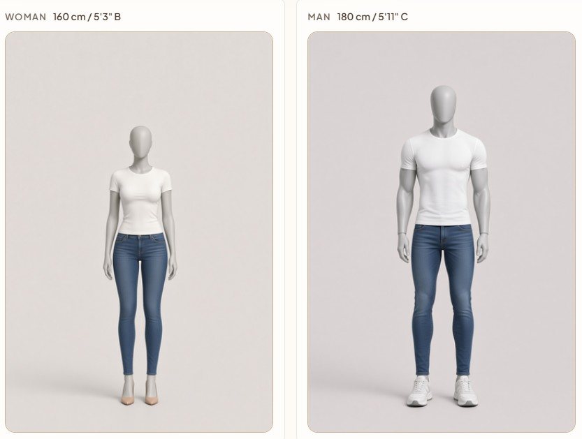 Selected woman and man body profiles with individual heights